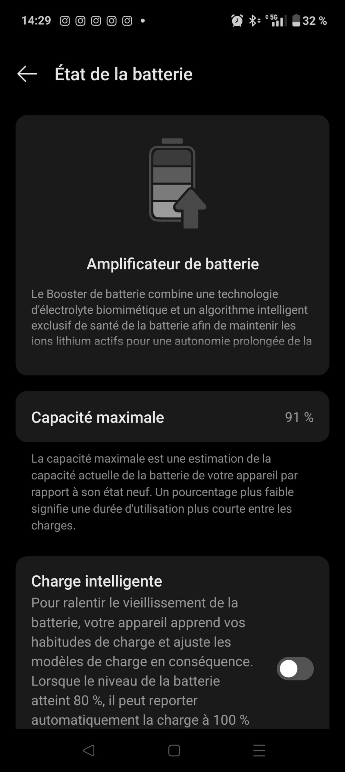 Etat batterie sur OnePlus