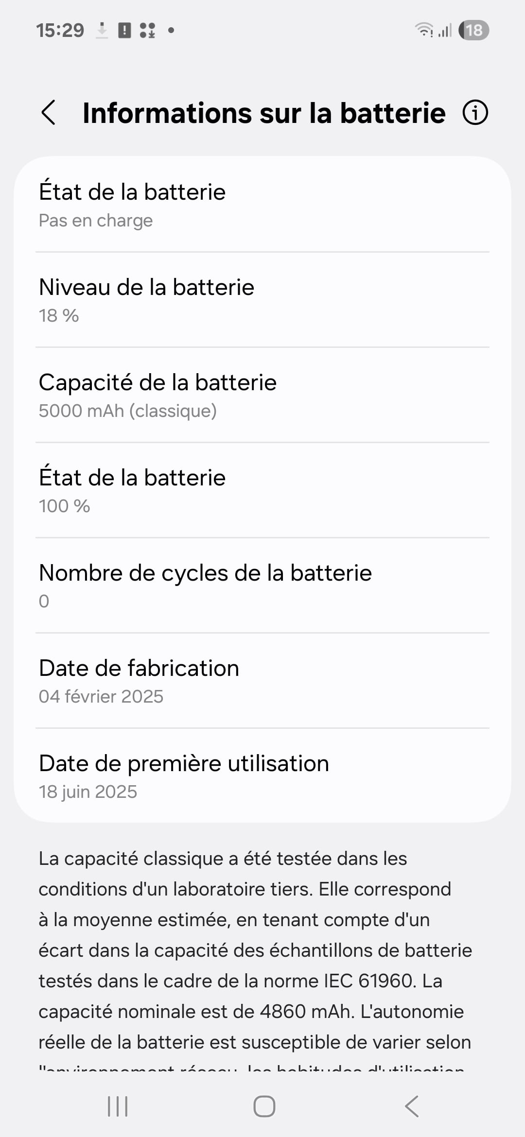Etat batterie Samsung