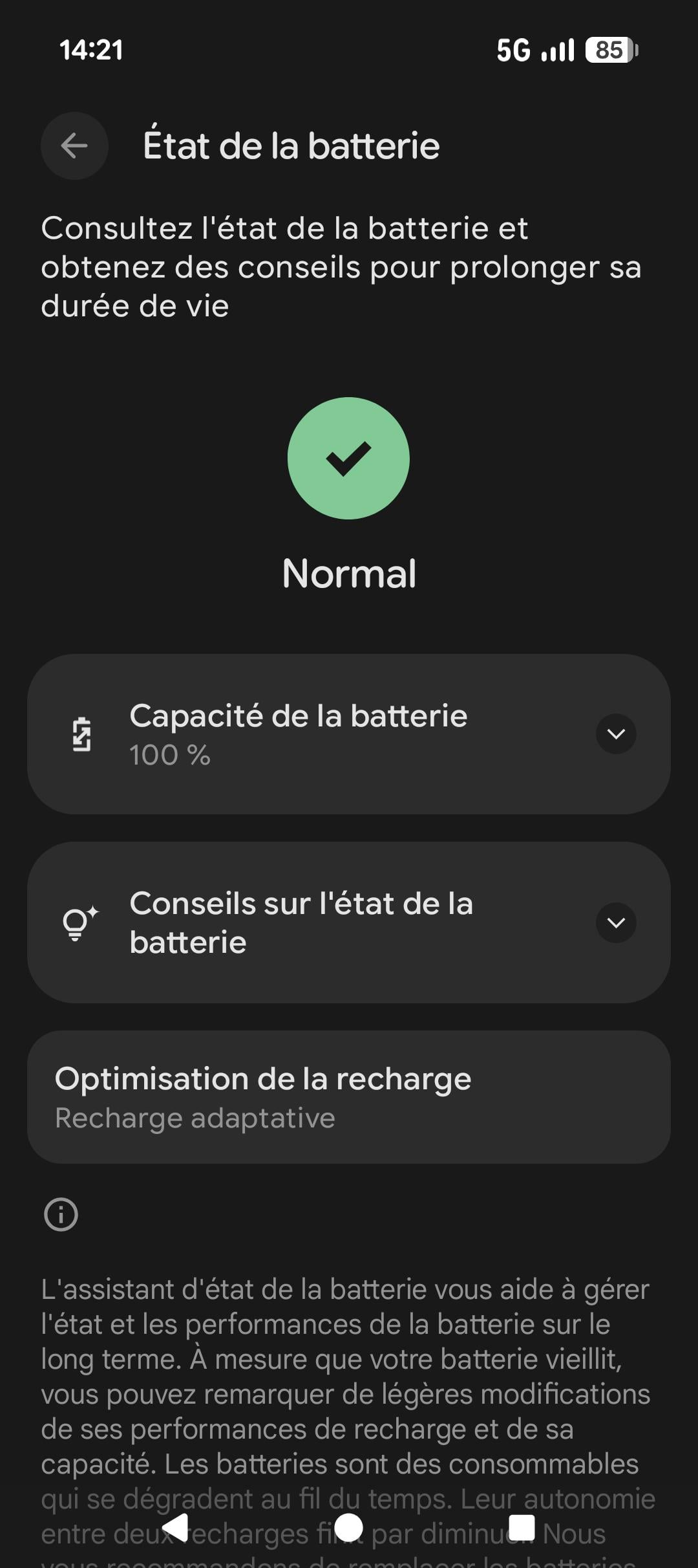 etat batterie google pixel