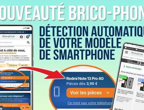 Page d&rsquo;accueil Brico-Phone : smartphone reconnu automatiquement, pièces trouvées en un instant