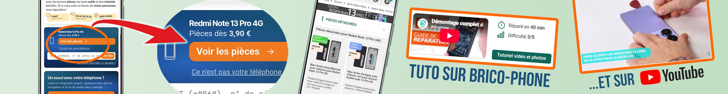 déroulé home page brico-phone pièces détachées et tutos